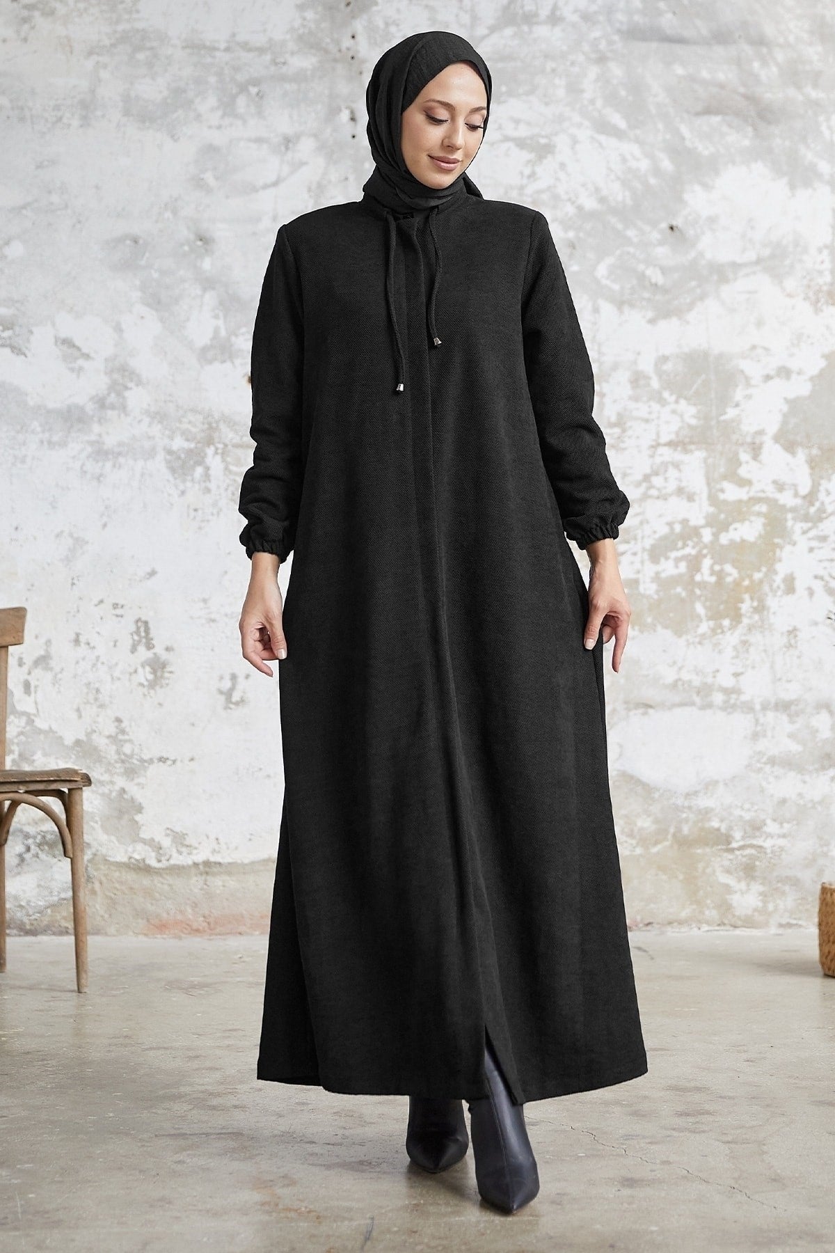 Levina Hidden Patted Abaya - Anthracite Ms00tz6002