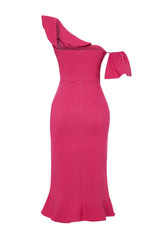 Fuchsia Ruffle Woven Elegant Evening Dress Tprss24el00153