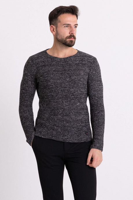 Chiffon Tile Color Slim Fit Long Sleeve Wide Crew Neck Men's Sweater 11301.19k