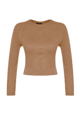 Camel Crop Crew Neck Knitwear Sweater Twoaw24kz00765