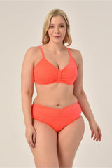 Women's Neon Orange Plus Size Booster Slip Ruffle Stylish Bikini Set 20231989