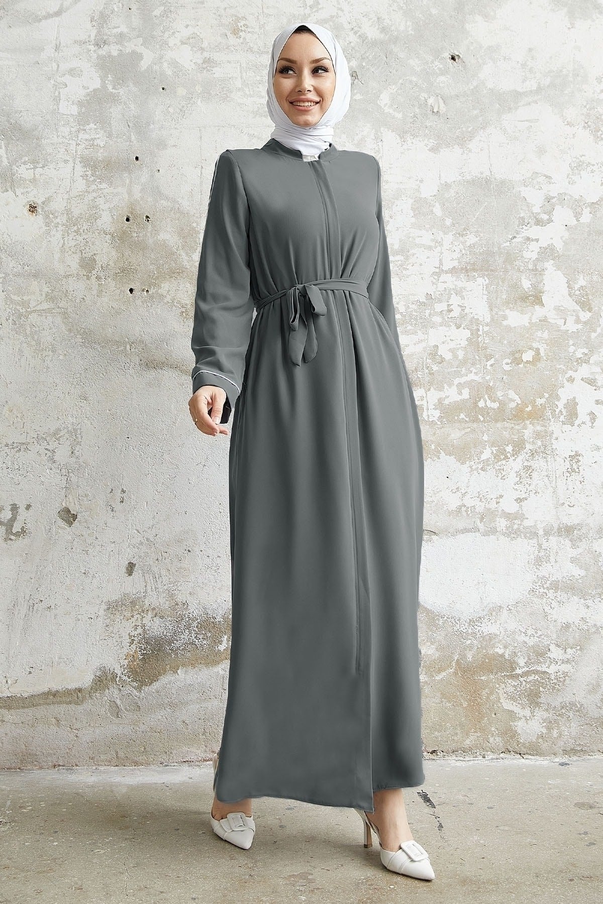 Salvia Wavy Sleeve Patterned Abaya - Brown Ms00tz74538