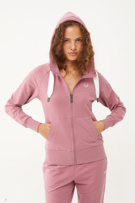 Women's Salmon Organic Cotton Zipper Hooded Sports Tracksuit Top 0728 Tb23wy06s0728-1