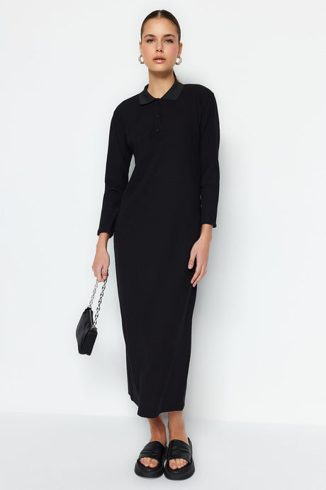 Black Polo Neck Ribbed Knit Dress Tctss23eb00246