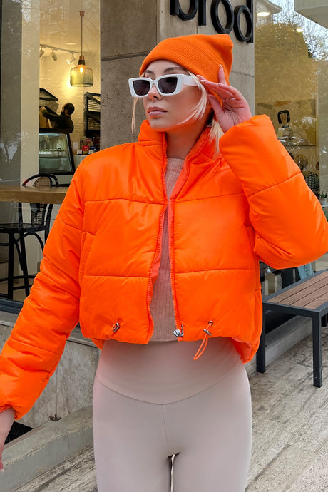 Women's Taba Stand Collar Double Pockets Elastic Waist Inflatable Puffer Coat Alc-x7684