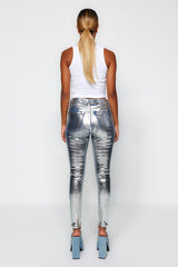 Grey Shiny Metallic Printed High Waist Skinny Jeans Twoaw24je00223