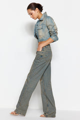 Blue Pale Effect Vintage Low Waist Wide Leg Jeans Twoss24je00021