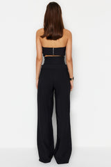 Black Woven Corset Detailed Pants Tprss23pl00033