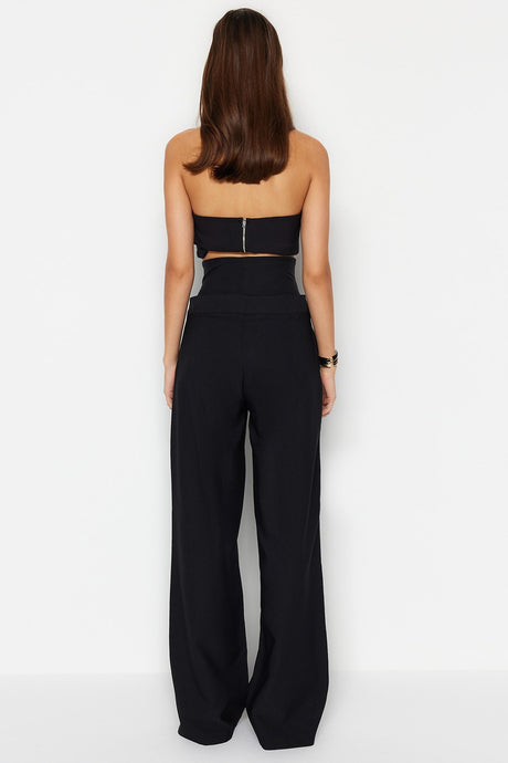 Black Woven Corset Detailed Pants Tprss23pl00033