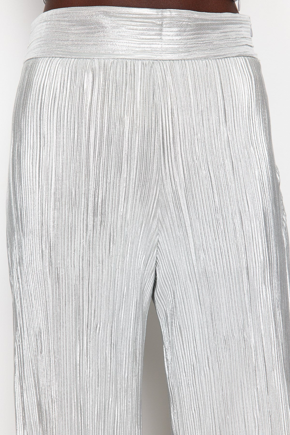 Silver Loose Leg Pleated Pants Tprss24pl00006