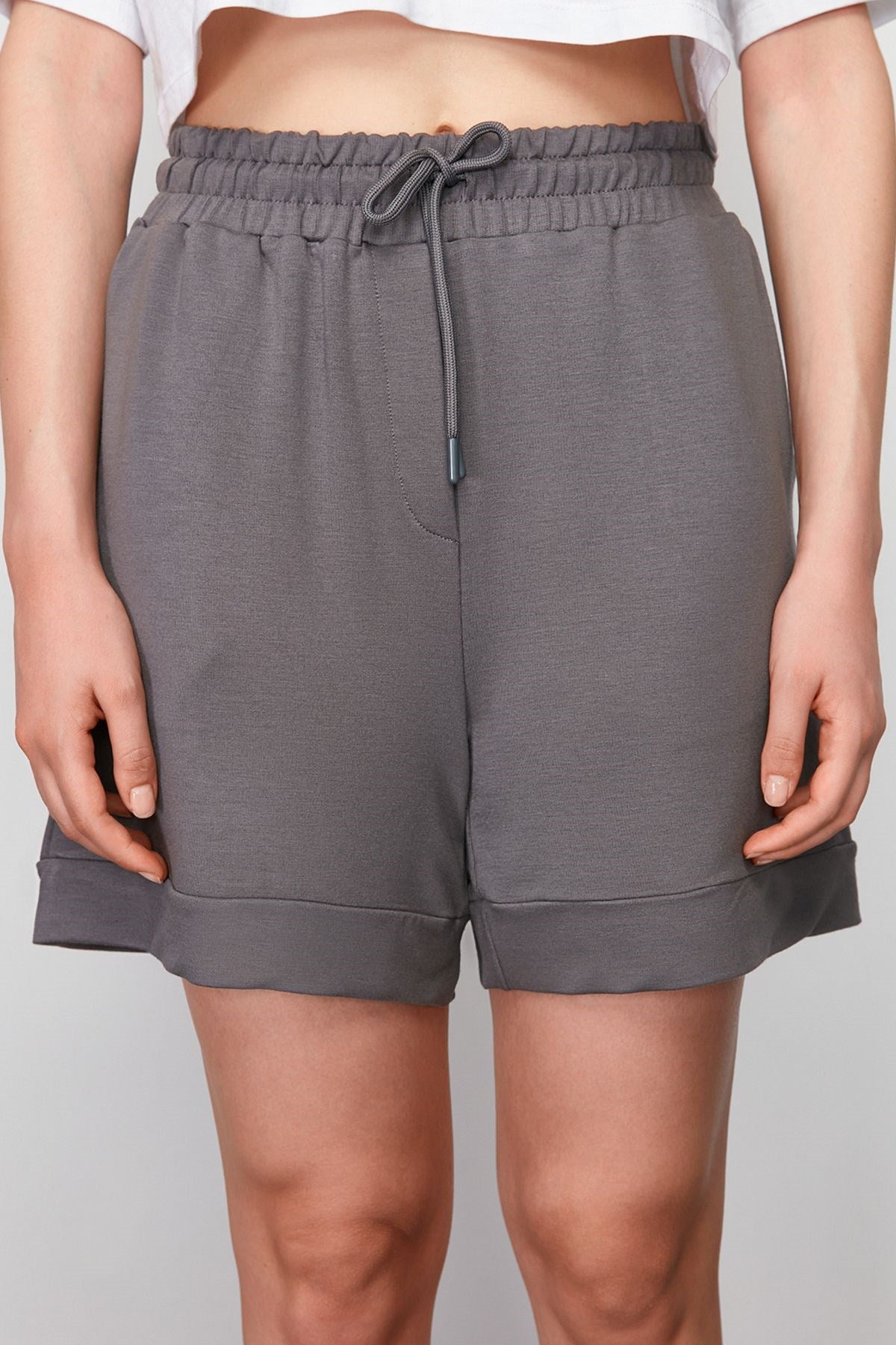 Anthracite Soft Button Pocket Regular Waist Knitted Shorts & Bermuda Twoss24sr00110