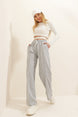 Women's Grey High Waist Front Grass Loose Leg Double Pocket Sweatpants Alc-x7957