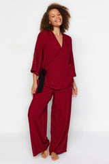 Black Woven Pajama Set Tbbaw23ai00032