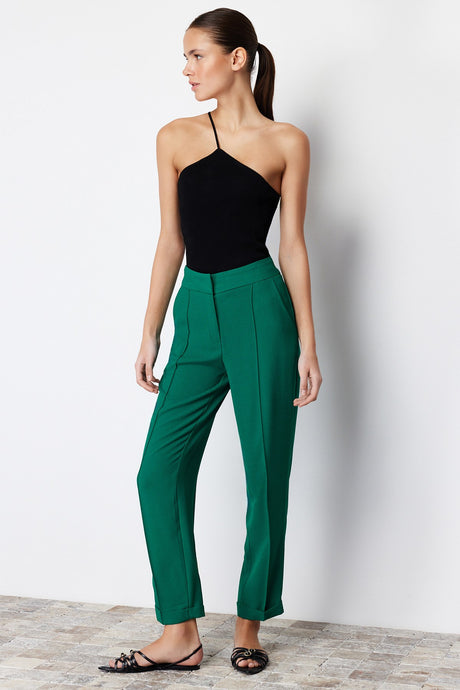 Green Cigarette Ribbed Woven Pants Twoss24pl00117