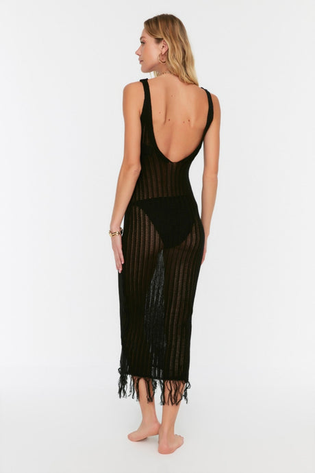 Black Body Fit Maxi Knitted Tassel Knitwear Look Beach Dress Tbess22el2920