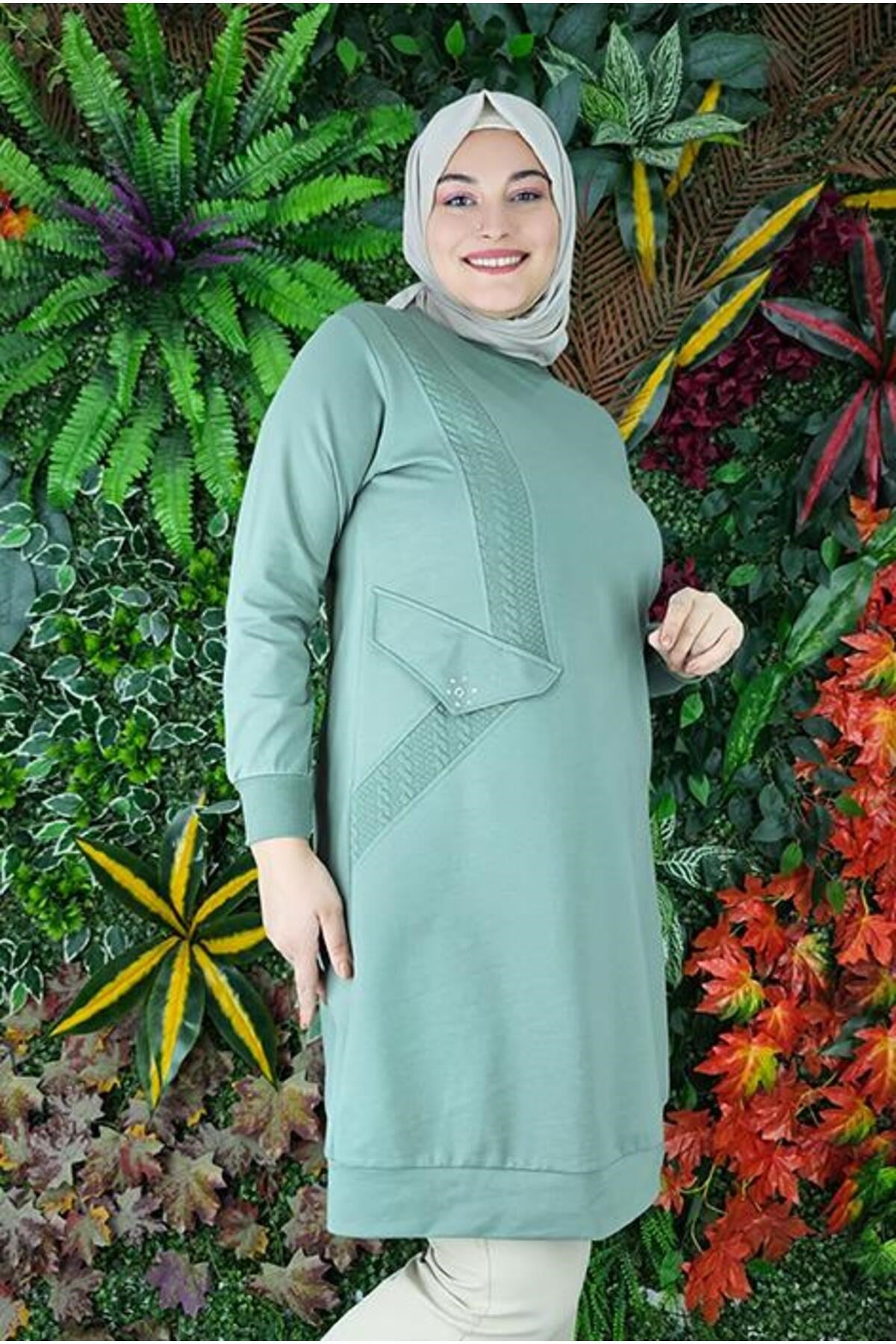 Women's Hooded Pocket Cover Detailed Stone Burkini Tunic P24110419-084