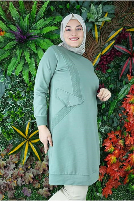 Women's Hooded Pocket Cover Detailed Stone Burkini Tunic P24110419-084