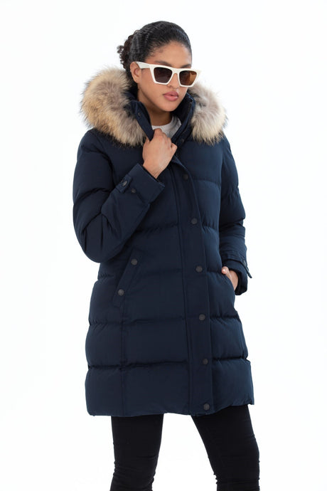 Women's Long Removable Fur Hooded Padded Windproof Inflatable Coat 8658 Gfx8658