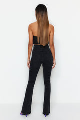 Black High Waist Flare Jeans Twoss23je00063