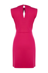 Fuchsia Neckline Detailed Crepe Mini Knitted Dress Twoss23el02015