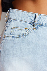 Blue Stitching Detailed Denim Skirt Twoss24et00094