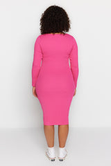 Fuchsia Square Collar Body Fit Knitwear Dress Tbbaw24ah00005