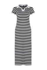 Black Striped Striped Polo Collar Body Fit Ribbed Stretchy Twoss24el01011