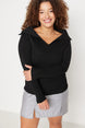 Black Boat Neck Slim Knitwear Blouse Tbbaw23an00126