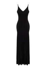 Black Body Sitting Ruffle Long Night Evening Dress Tprss24ae00015