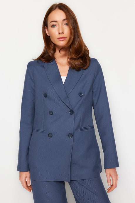 Blue Woven Blazer Jacket And Straight Straight Cut Pants Bottom-top Suit Twoaw24au00138