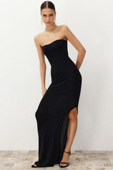 Black Body Fit Lined Glitter Long Night Evening Dress Tprss24ae00114