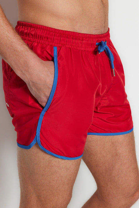 Red Men's Short Sleeve Swimsuit Marine Shorts Tmnss23ds00027