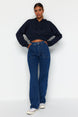 Black Pocket Detailed High Waist Wide Leg Jeans Twoaw22je0595