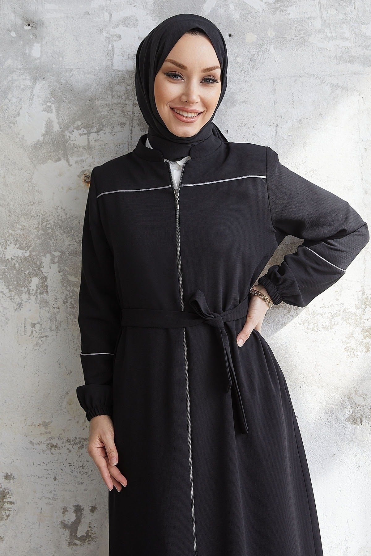 Milena Biye Detail Belted Abaya - Plum Ms00tz7035