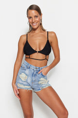 Blue Mini Denim Ripped 100% Cotton Shorts & Bermuda Tbess23sr00037