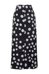 Black Polka Dot Slit Detailed Satin Maxi Length Woven Skirt Twoss24et00005