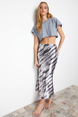 Gray Patterned Satin Maxi Knitted Skirt Twoss24et00119