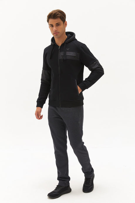 Men's Navy Blue Hooded Zipper Pocket Casual Sports Tracksuit Top 0371 Tb22ml06w0371-1