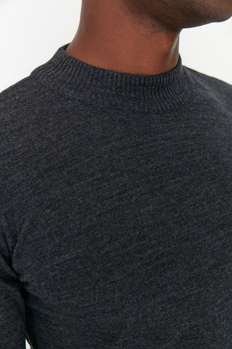 Black Mens Slim Fit Half Turtleneck Basic Sweater Tmnaw21kz0758