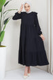 Shoulder Ruffle Ayrobin Hijab Dress Black 2062