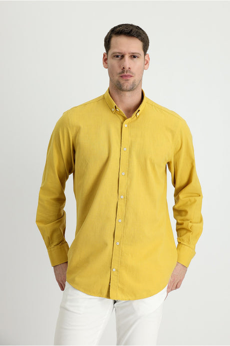 Long Sleeve Regular Fit Linen Look Sports Cotton Shirt 496527