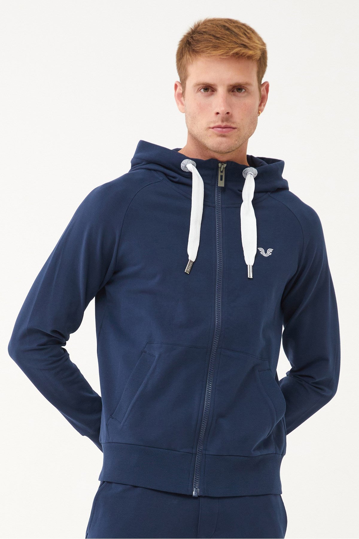 Men's Navy Organic Cotton Pocket Zipper Hooded Casual And Sports Tracksuit Top 0802 Tb23my06s0802-1