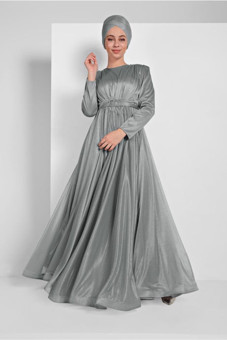 Women's Green (era) Skirt Ruffle Belted Silvery Evening Dress 001100 20yabl001100