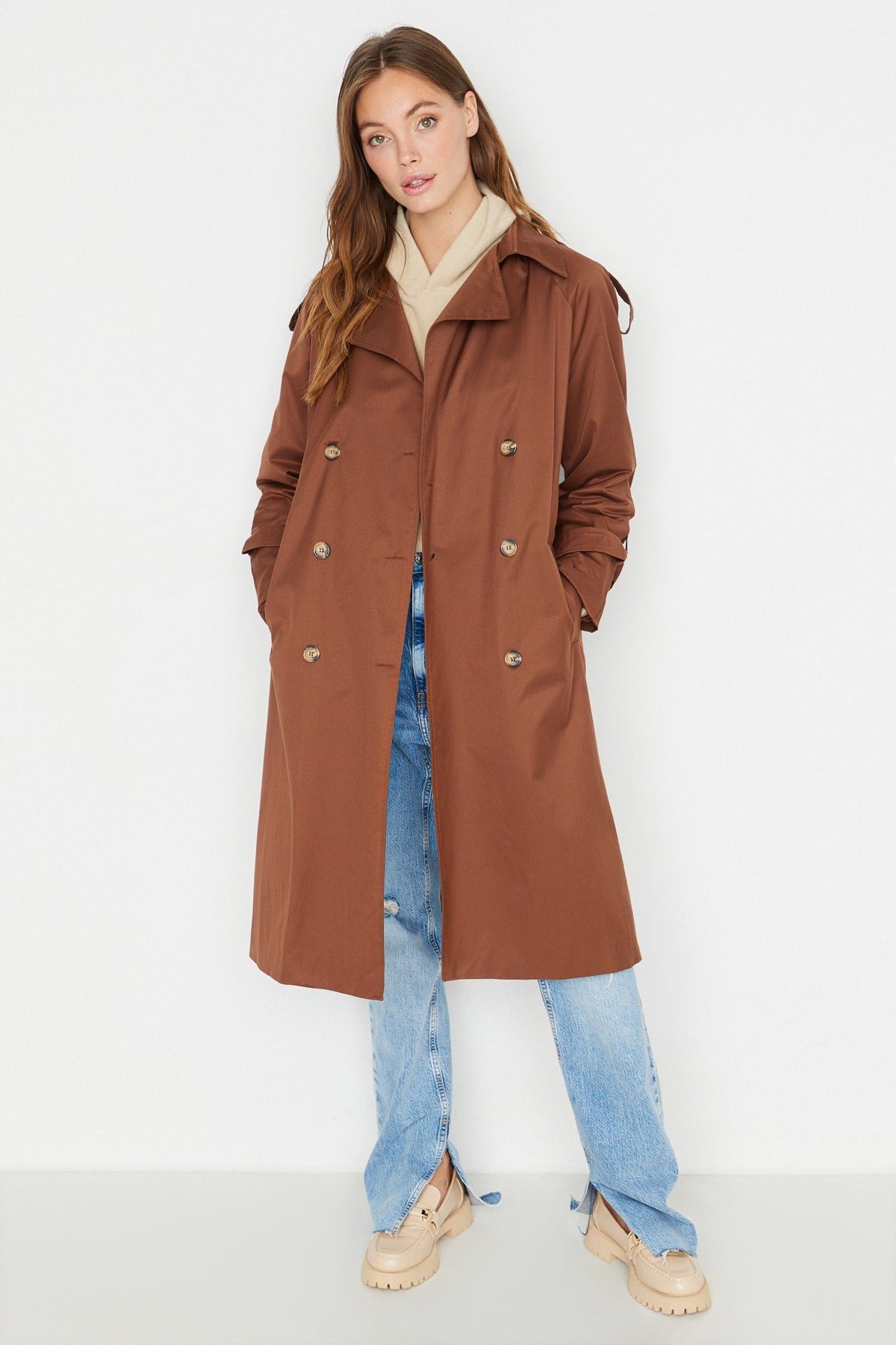 Beige Belted Water Repellent Trench Coat Twoss20tr0012