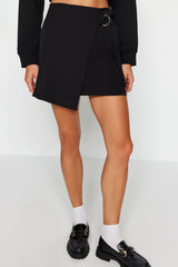 Black Buckle Detailed Double Breasted Mini Woven Skirt Twoaw24et00258