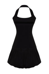 Black Poplin Detailed Body Fitting Strappy Flexible Knit Mini Pencil Dress Twoss24el00674