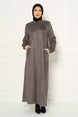 Unique Ribbed Sleeve Detailed Black Winter Abaya 3605 T22fr3m3605