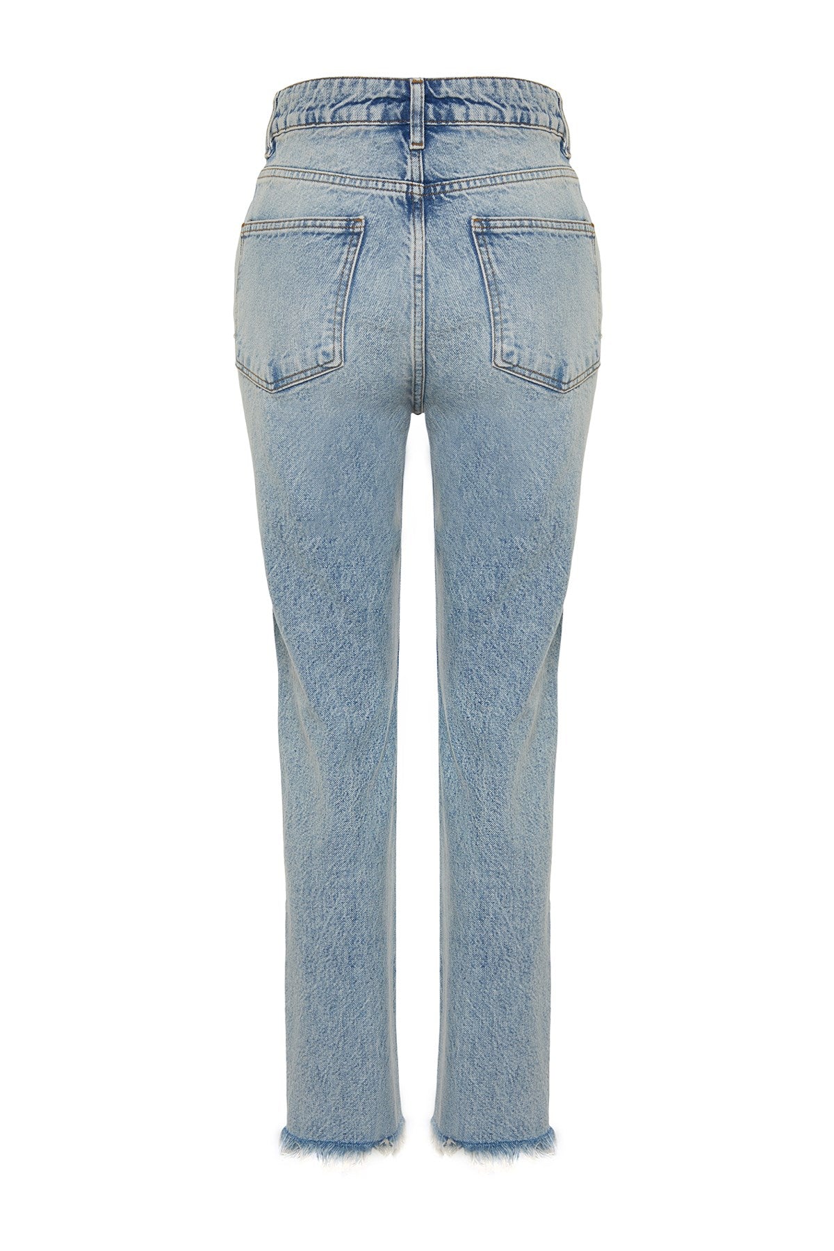 Blue Ripped Detailed High Waist Straight Jeans Twoss24je00178