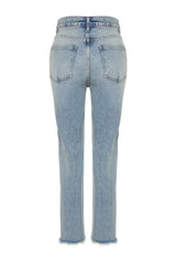 Blue Ripped Detailed High Waist Straight Jeans Twoss24je00178