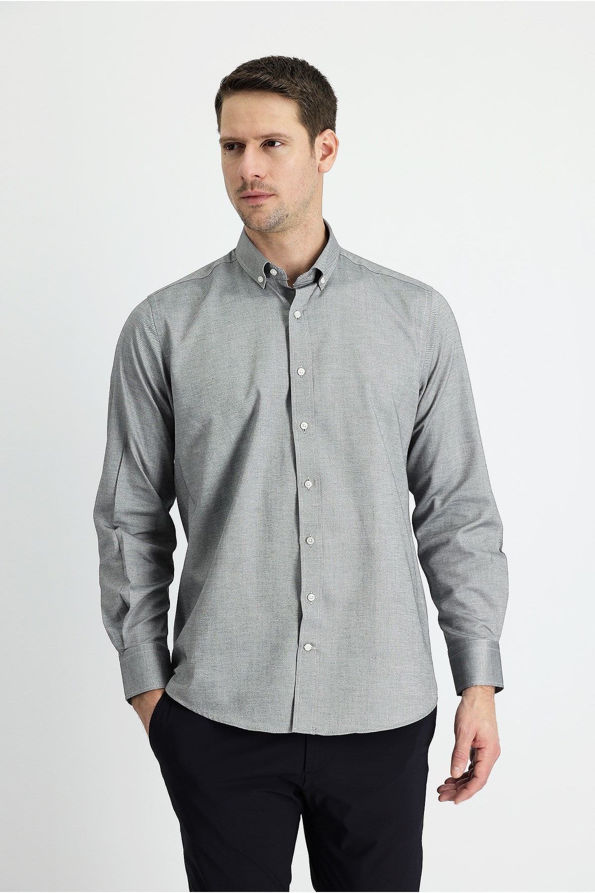 Long Sleeve Regular Fit Oxford Cotton Shirt 469296